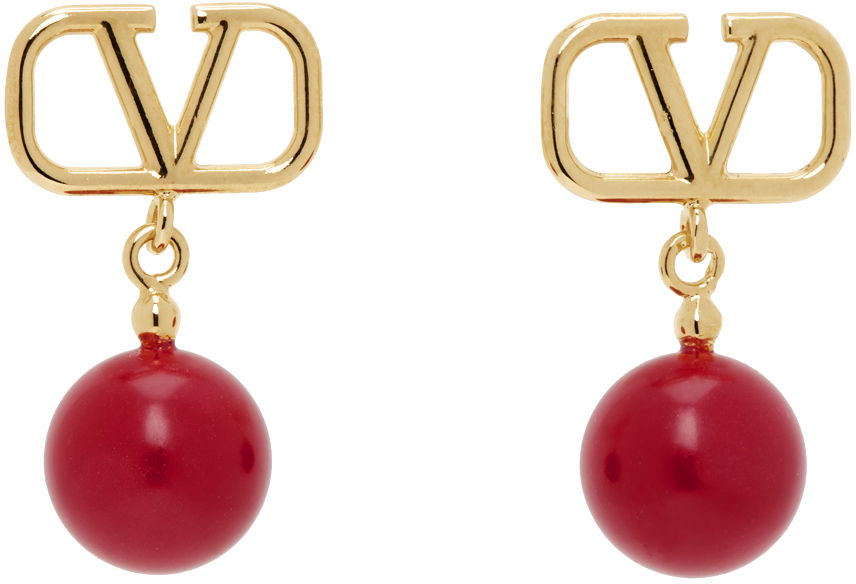 Обеци Valentino Garavani VLogo Signature Pearl Earrings "Gold" Червено | 4W2J0E36DHC, 0