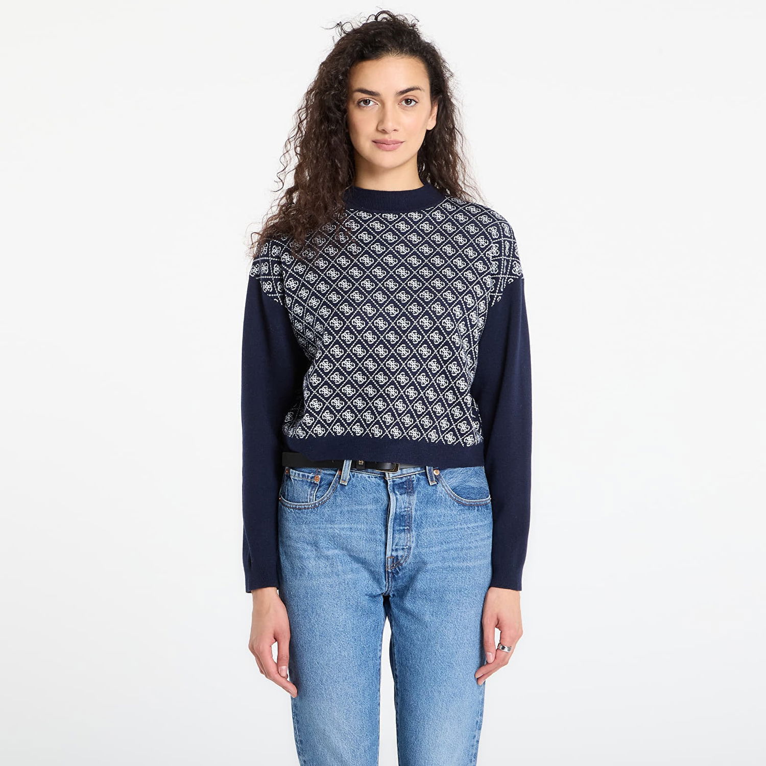 Пуловер GUESS Long Sleeve Mock Neck Aubrey 4G Sweater Тъмно синьо | W5BR23Z3JD2-FBDI, 0