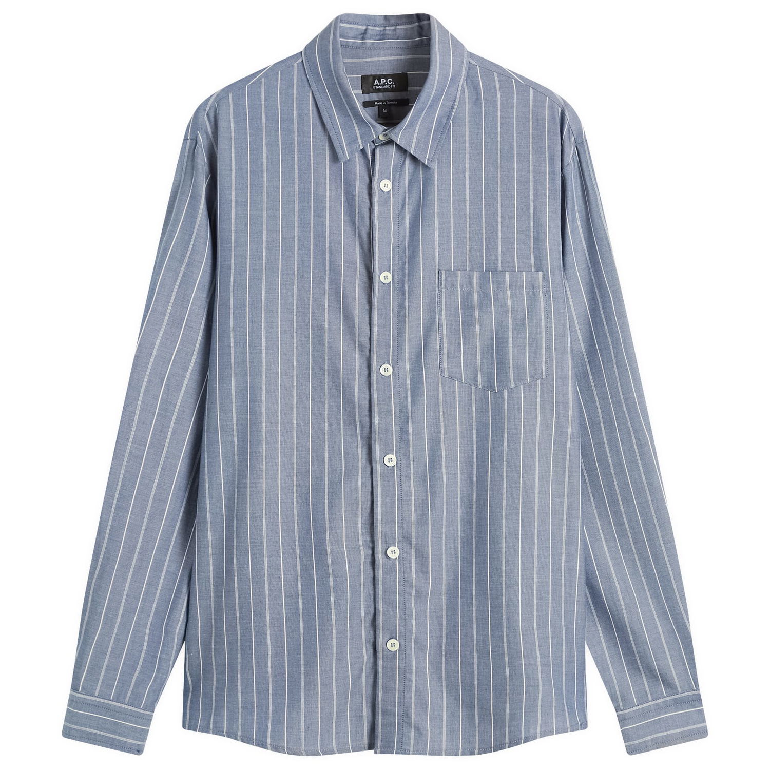 Риза A.P.C. Men's Clement Stripe Shirt, Size Small Синьо | COHJU-H12512-IAA, 1