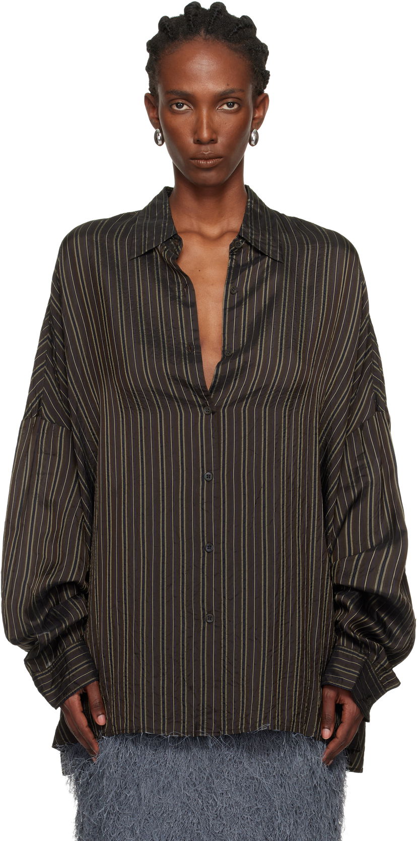 Риза Dries Van Noten Dries Van Noten Striped Cupro Cocoon Shirt Многоцветен | 252-010700-2267