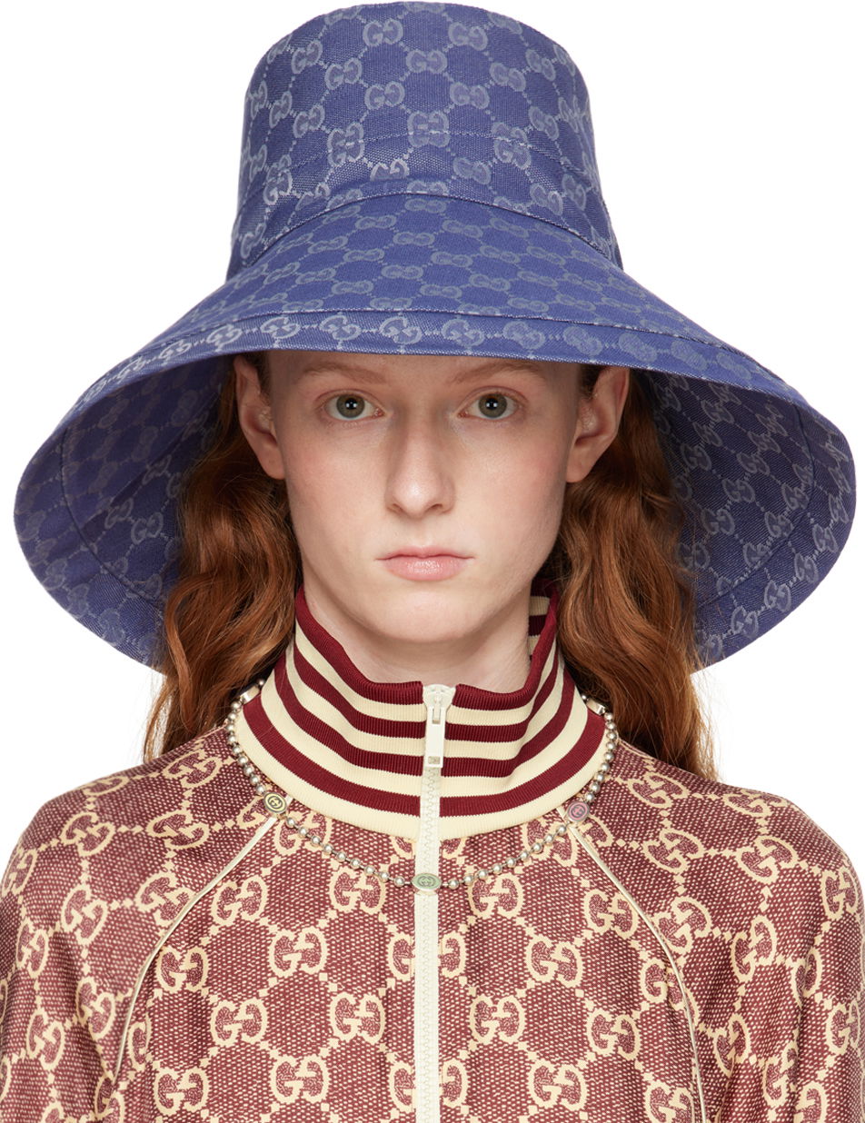 Шапка Gucci GG Wide Brim Beach Синьо | 631958 4HG61, 0
