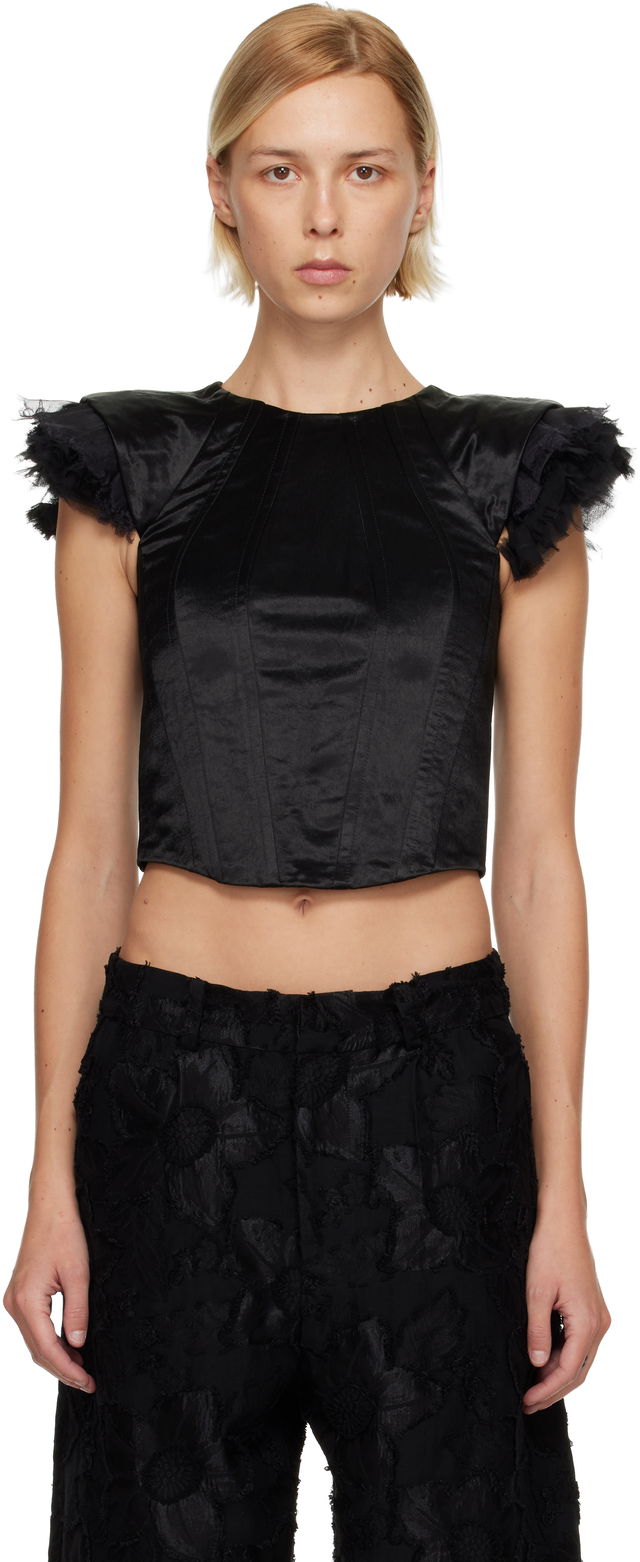 Ava Cropped Bustier Top with Ruffled Cap Sleeves