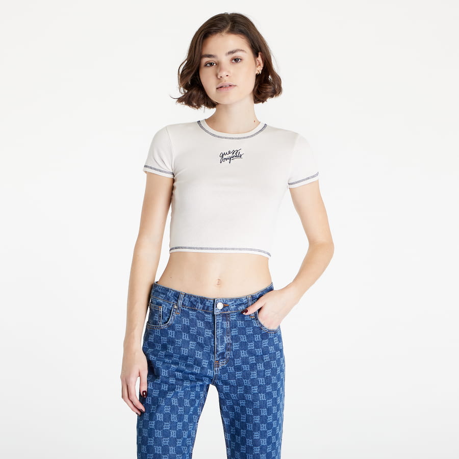 Тениска GUESS Mya Ribbed Crop Baby Tee Бежово | W2BP05KA0H3-G053, 0