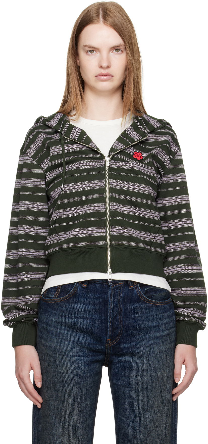 Суитчър KENZO Kenzo Paris 'Boke Flower' Striped Cropped Hoodie Зелено | FF62HO1504MS