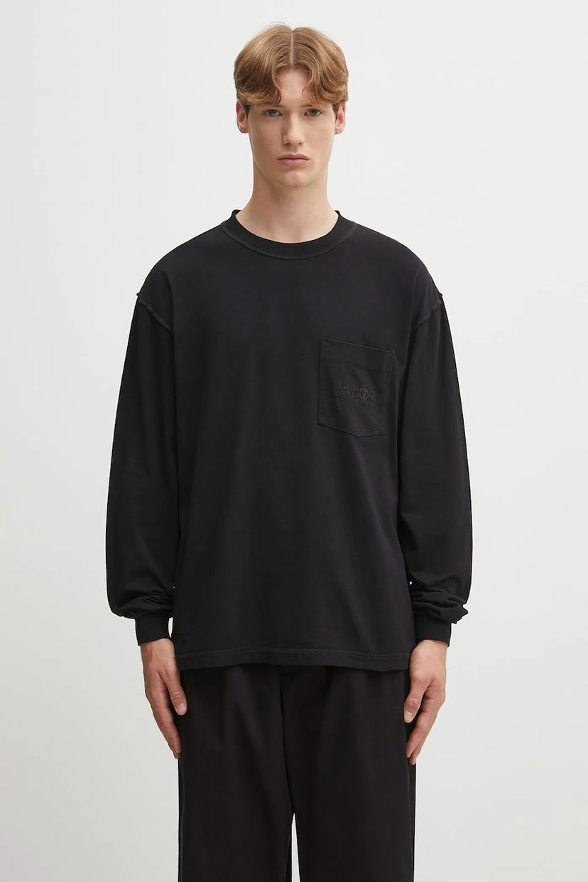 Тениска Maison Margiela MM6 Maison Margiela Long Sleeve T-Shirt with Pocket Черно | SH0NH0016.M20050.900