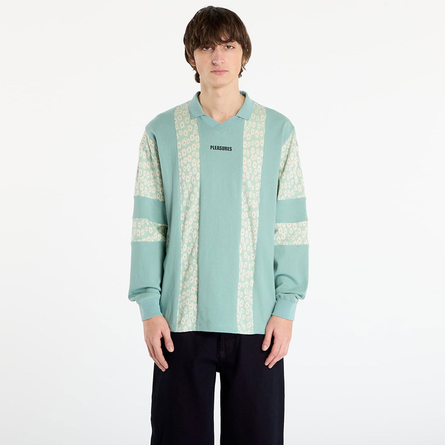 Поло тениска Pleasures Sounds Long Sleeve V-Neck Floral Panel Rugby Polo Многоцветен | P25F038-MATCHA, 0