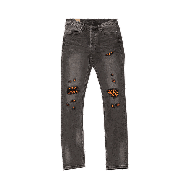 Van Winkle Angst Distressed Denim Jeans with Orange Patches