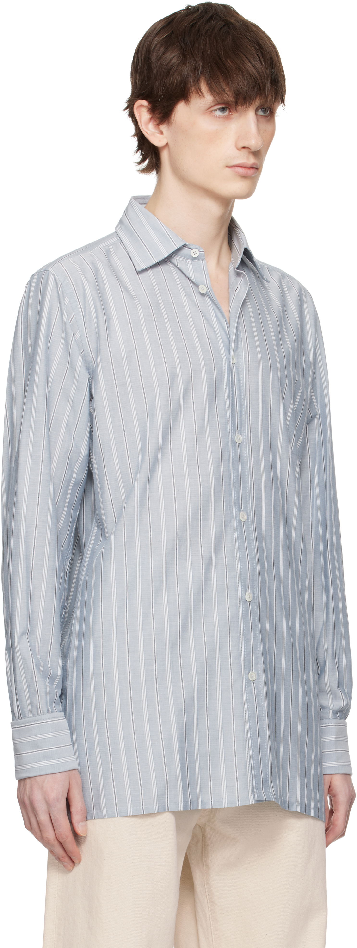 Риза Maison Margiela Maison Margiela Striped Long-Sleeved Shirt Синьо | S50DT0048 M35281, 1