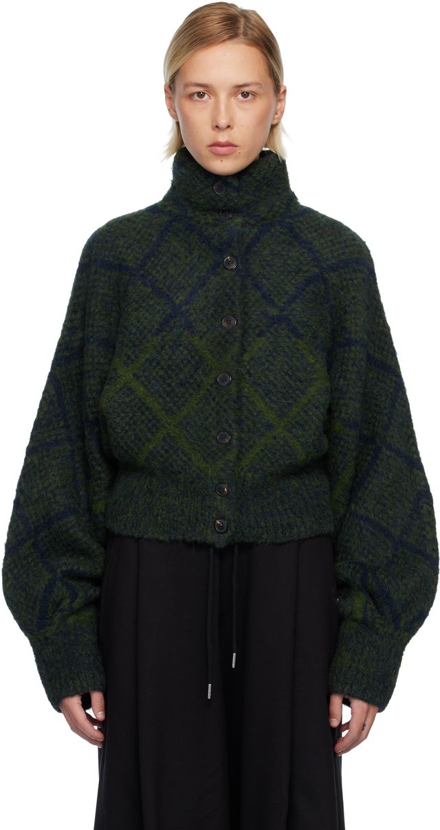 Dries Van Noten Plaid Dolman Sleeves Turtleneck Cardigan