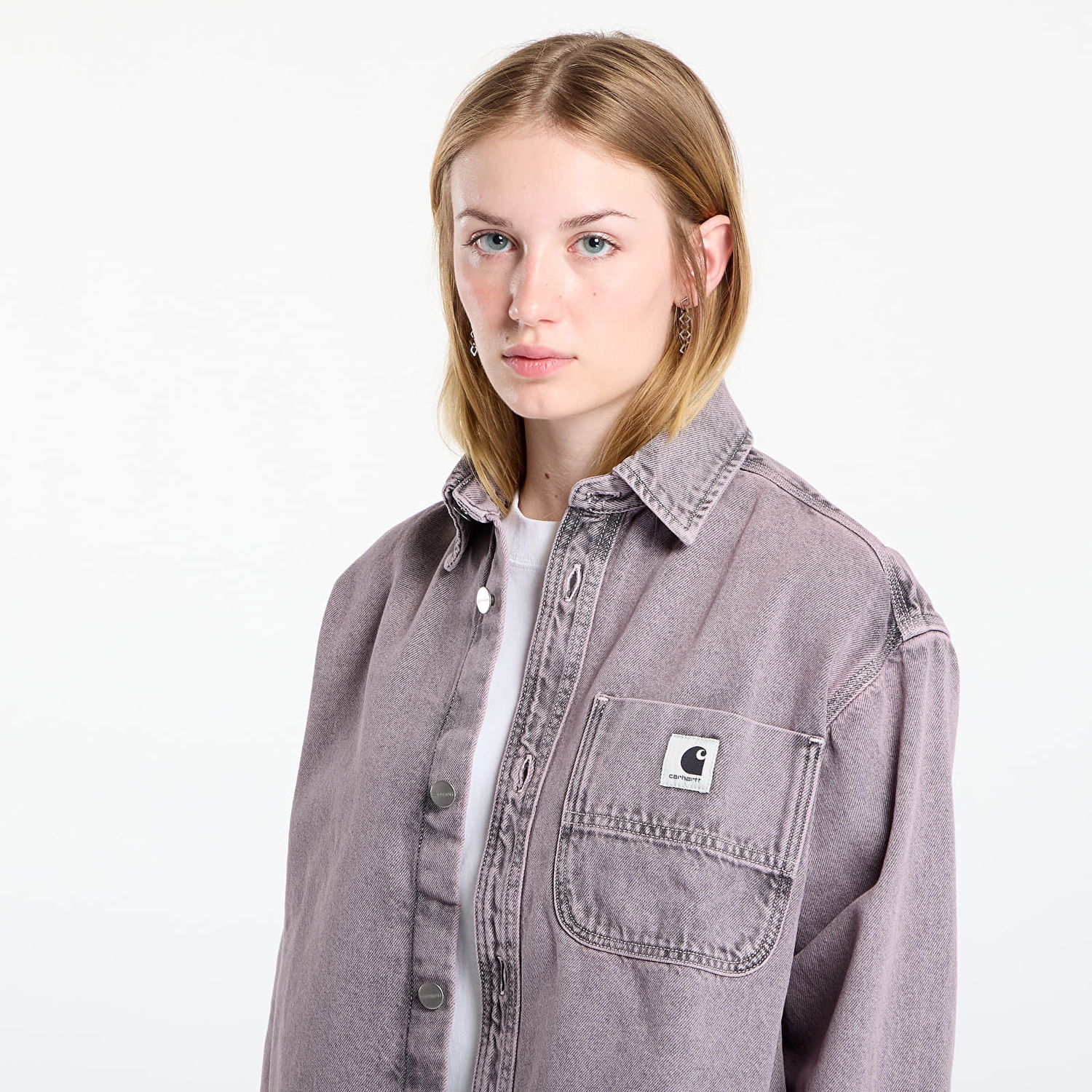 Риза Carhartt WIP Georgia Cropped Garment Dyed Shirt Jac Лилаво | I035823.2W6GD, 1