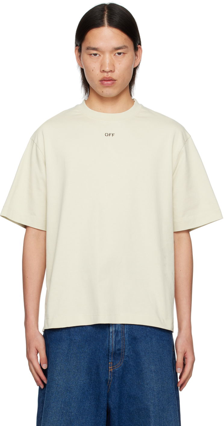 Тениска Off-White Beige Off Stamp Skate T-Shirt Бяло | OMAA120F24JER0016110, 0