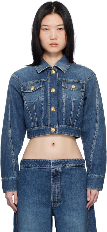 Яке Balmain Cropped Faded Denim Jacket Синьо | EF1TC180DF65, 0