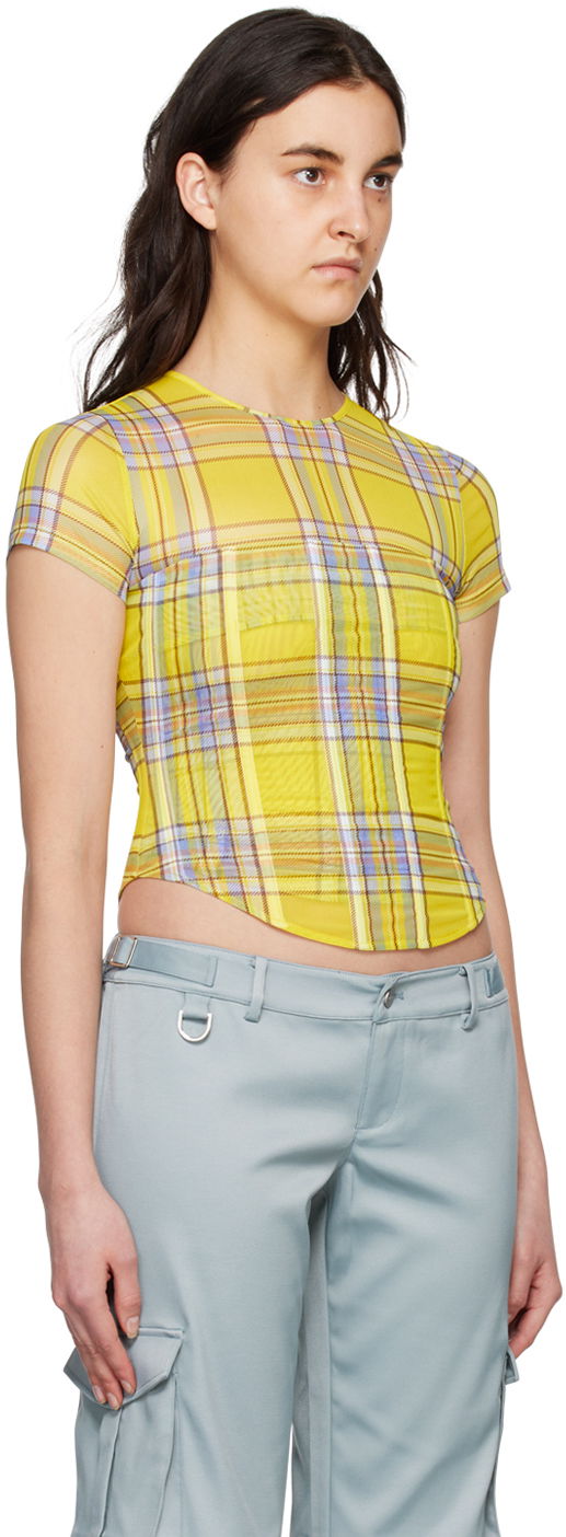Съкратен топ Miaou Miaou Peri Plaid Corset T-Shirt Жълто | 7018PM1DNP, 1