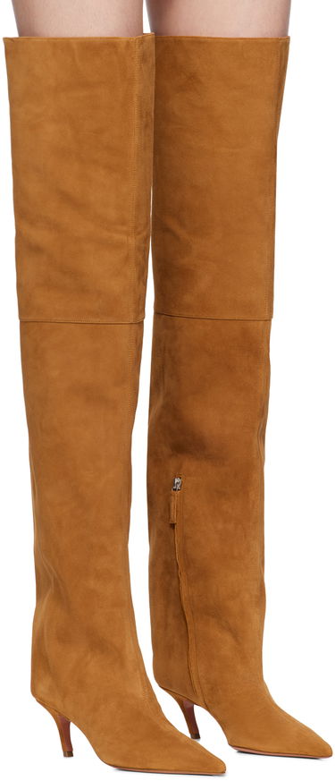 Pокля Amina Muaddi Amina Muaddi Fiona Thigh-High Suede Boots Кафяво | FIONA THIGH BENDED HEEL SUEDE, 3