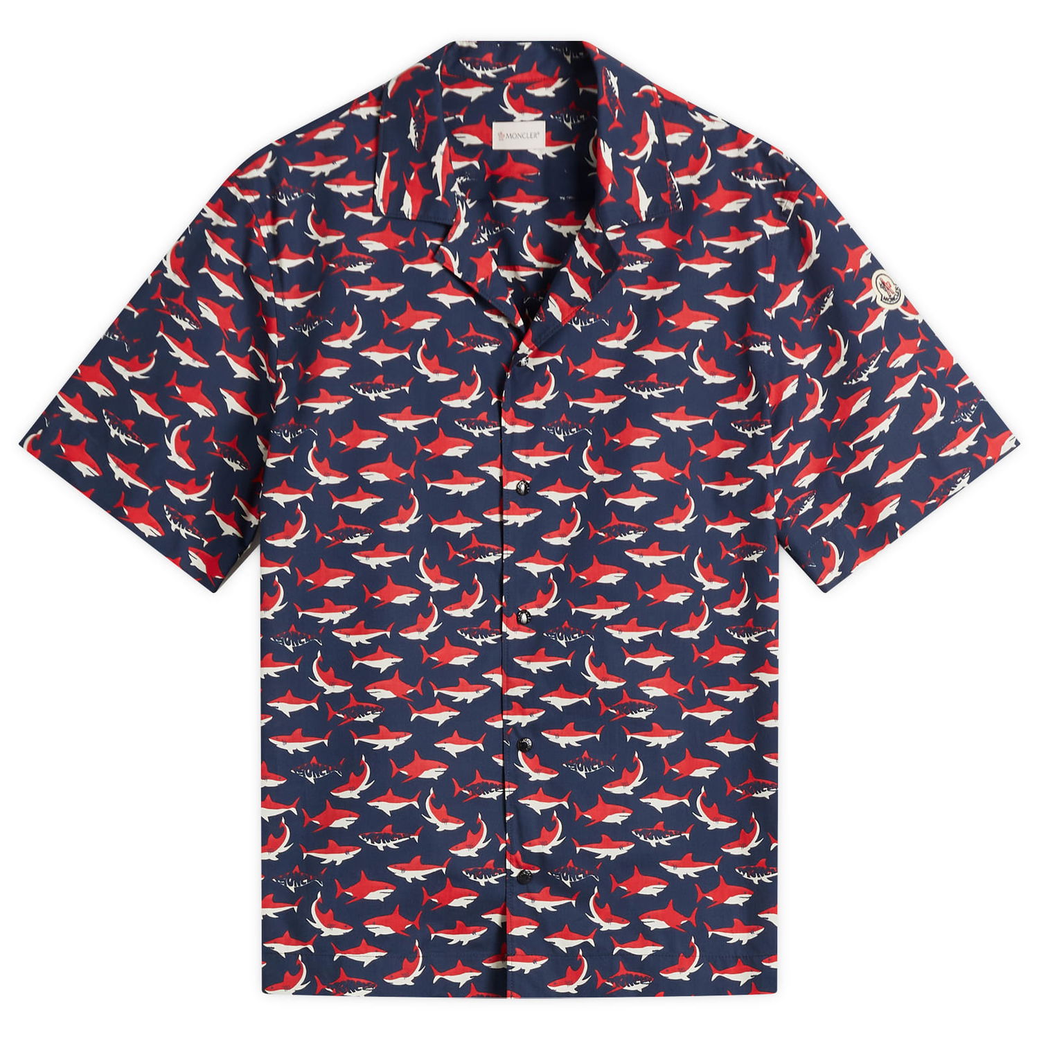Риза Moncler Moncler Little Sharks Printed Cotton Poplin Shirt Синьо | 2F000-18-598K6-S74, 1