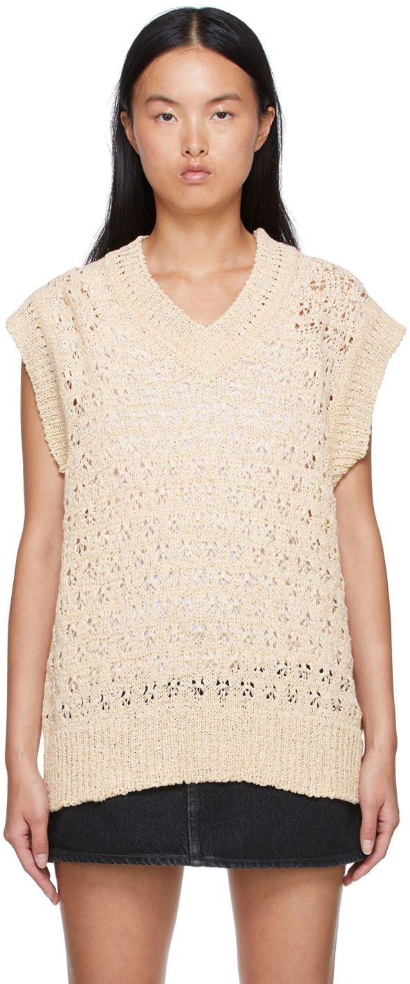 Пуловер Andersson Bell Organic Cotton Crochet Knit Vest Бежово | atb671m, 0