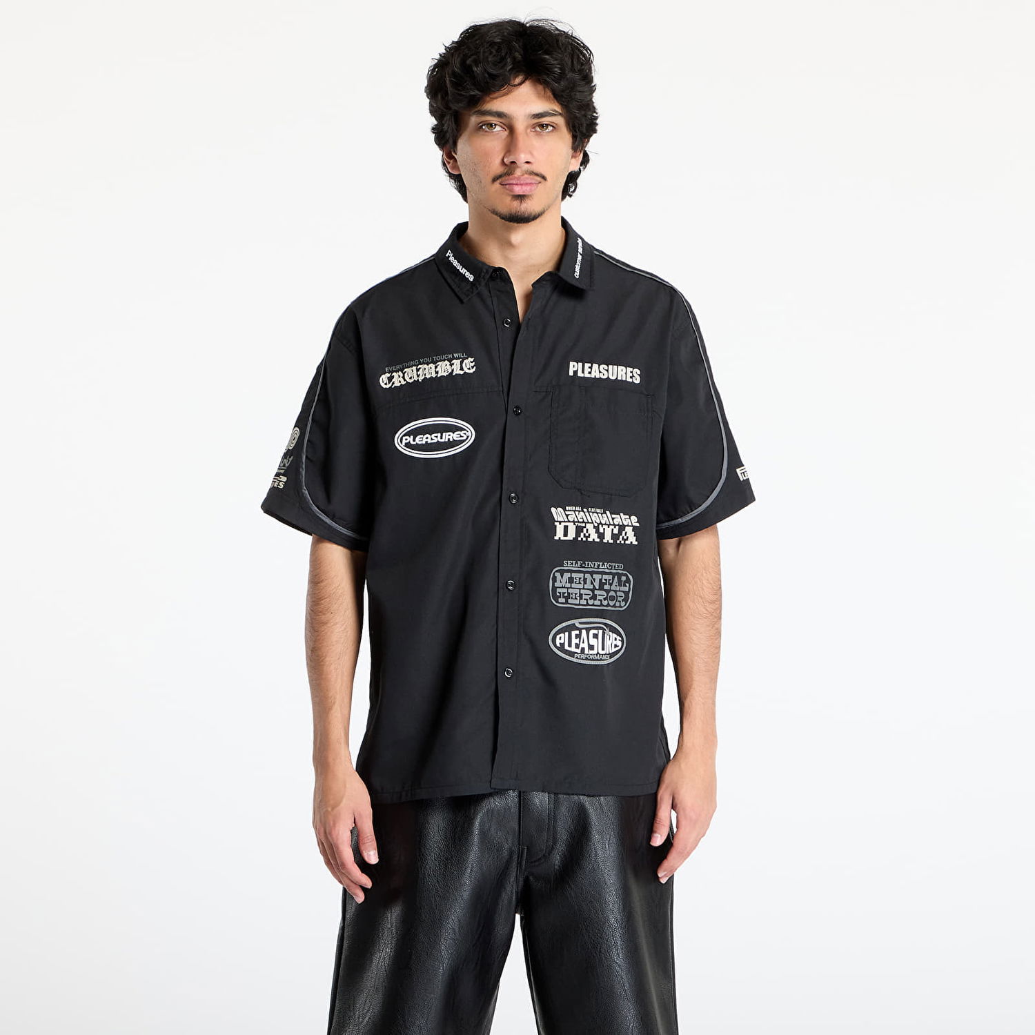 Риза Pleasures PLEASURES Terror Button-Up Shirt Черно | P25SU005 BLACK, 0