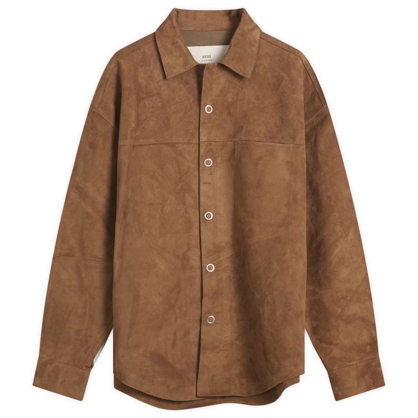 Яке AMI AMI Paris Goat Suede Leather Shirt Jacket, Size Large Кафяво | H25USH790-LH0059-216H25