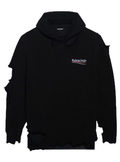 Суитчър Balenciaga Political Campaign Destroyed Knit Hoodie Черно | 662718T32121069