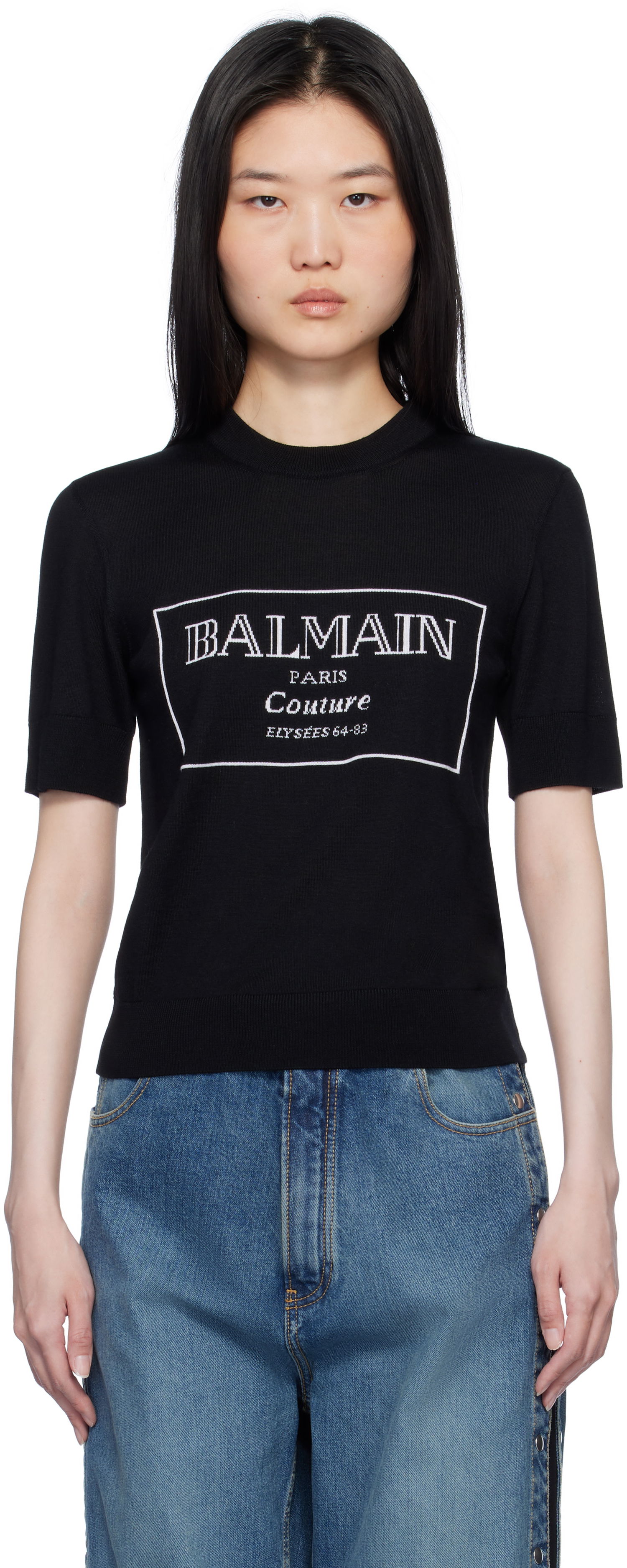 Тениска Balmain 'Couture' Knit T-shirt Черно | EF1KA115KH87, 0