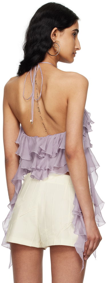 Съкратен топ Blumarine Flounce Halter Top with Rose Detail Лилаво | P444C092A, 2