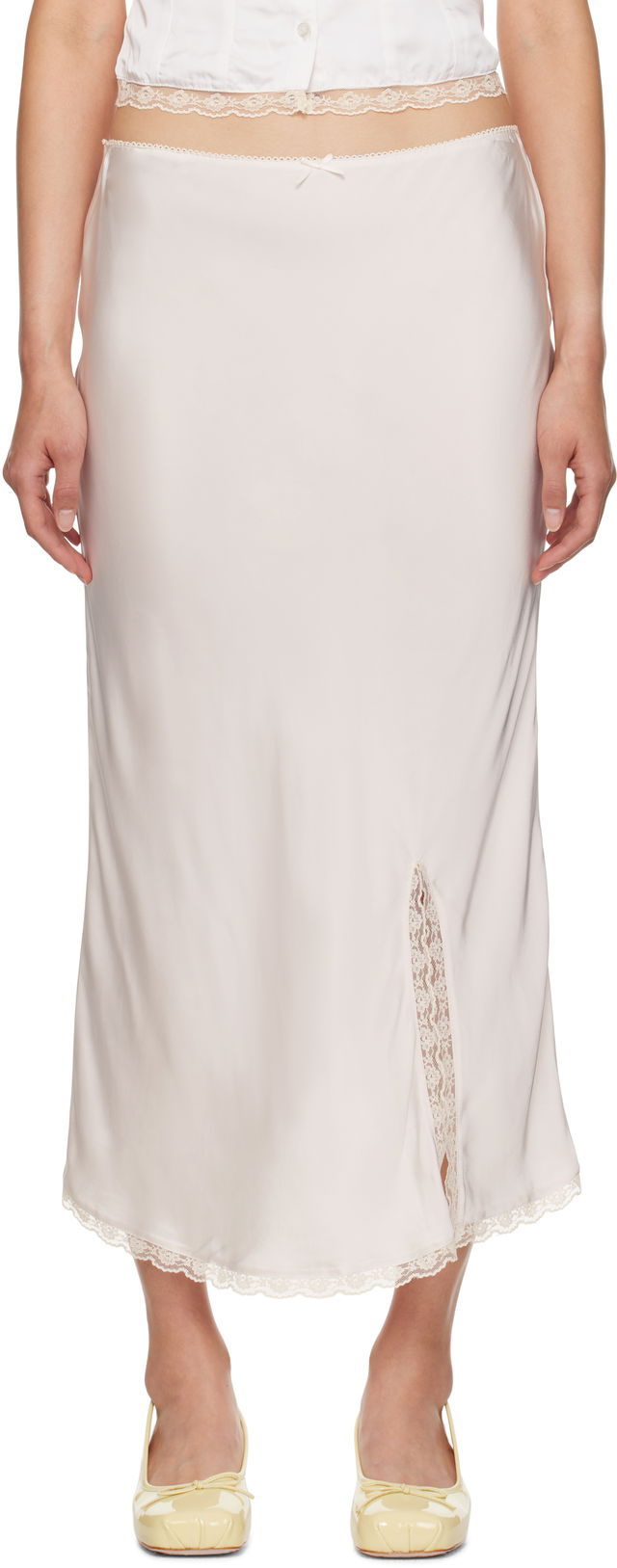 Guizio Kahli Lace-Trimmed Midi Slip Skirt
