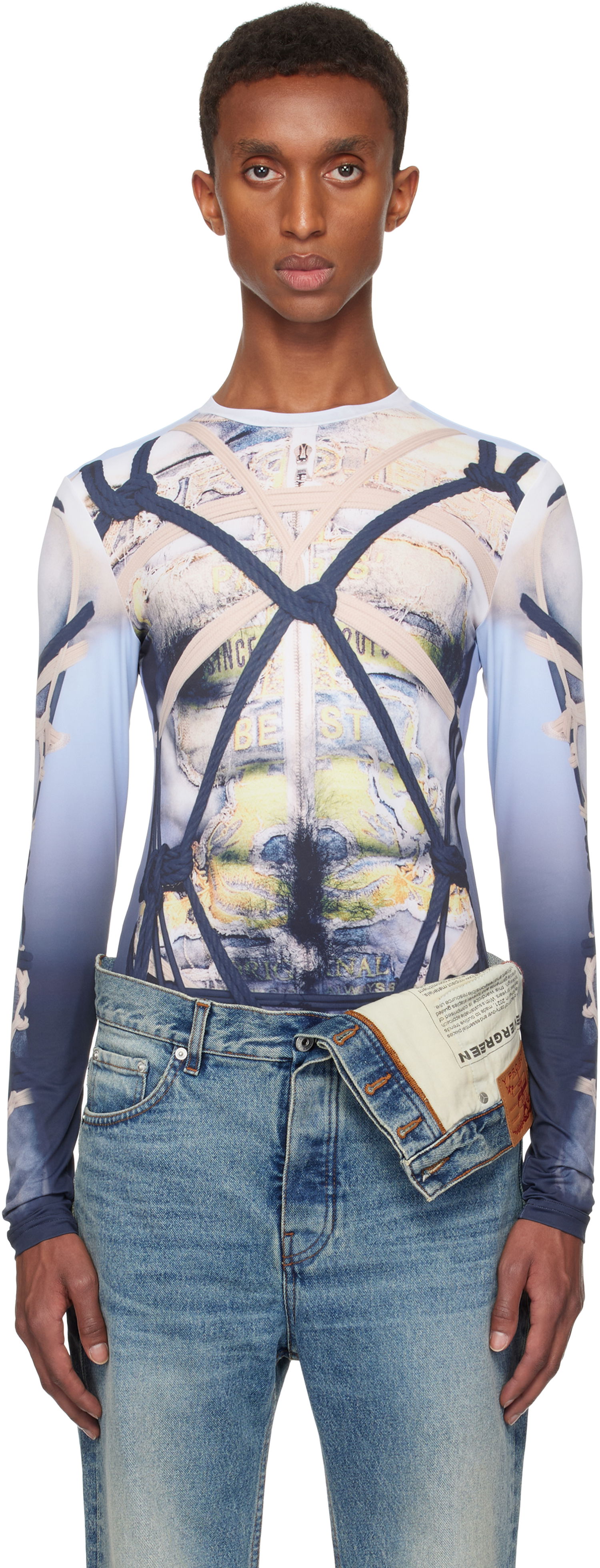 Тениска Y/PROJECT Long Sleeve Print T-shirt Синьо | 204TO008, 0