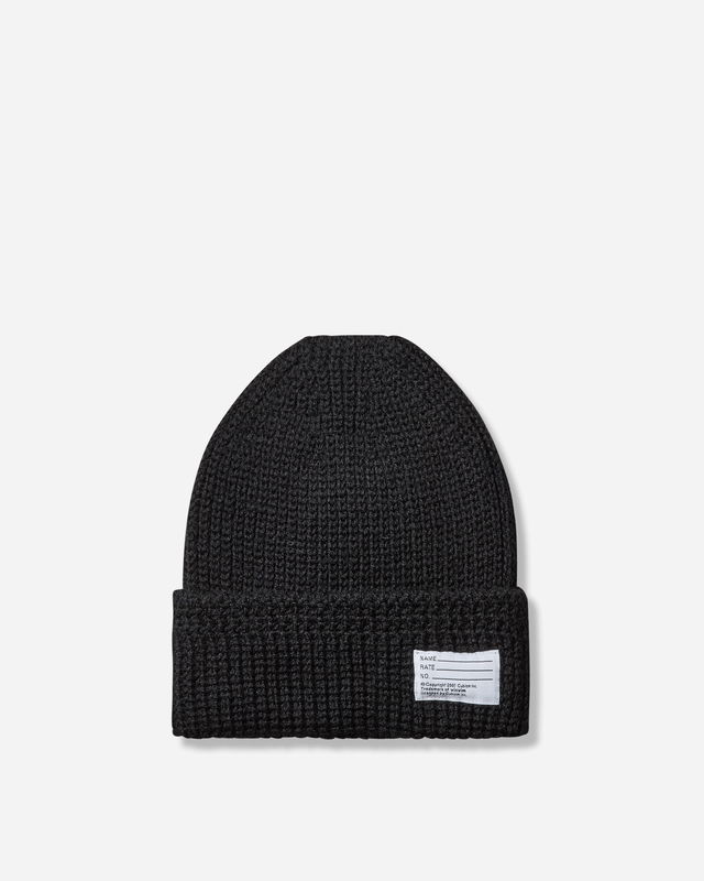 Ribbed Knit Wool Beanie with Text Label