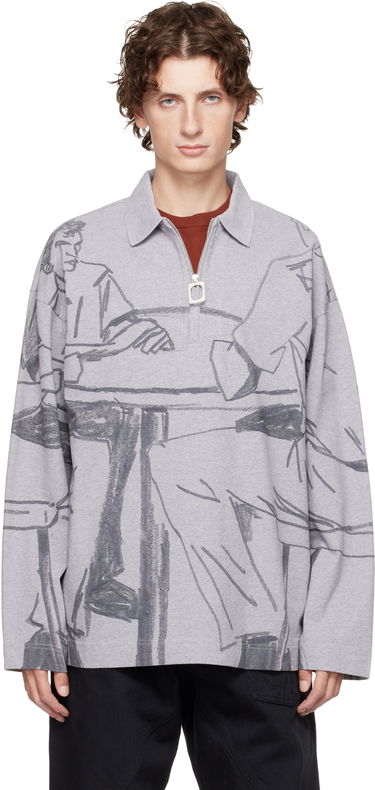 Поло тениска JW Anderson JW Anderson Figure Print Long-Sleeve Quarter-Zip Polo Сиво | JO0274-PG1755, 0