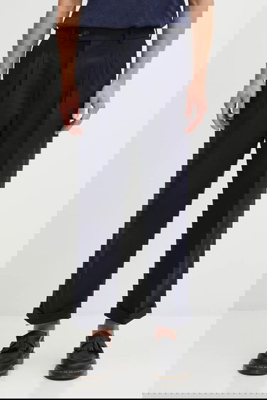 Панталони Drôle de Monsieur Drôle de Monsieur Wool Blend Pleated Cropped Trousers Тъмно синьо | I.BP192.WV008, 0