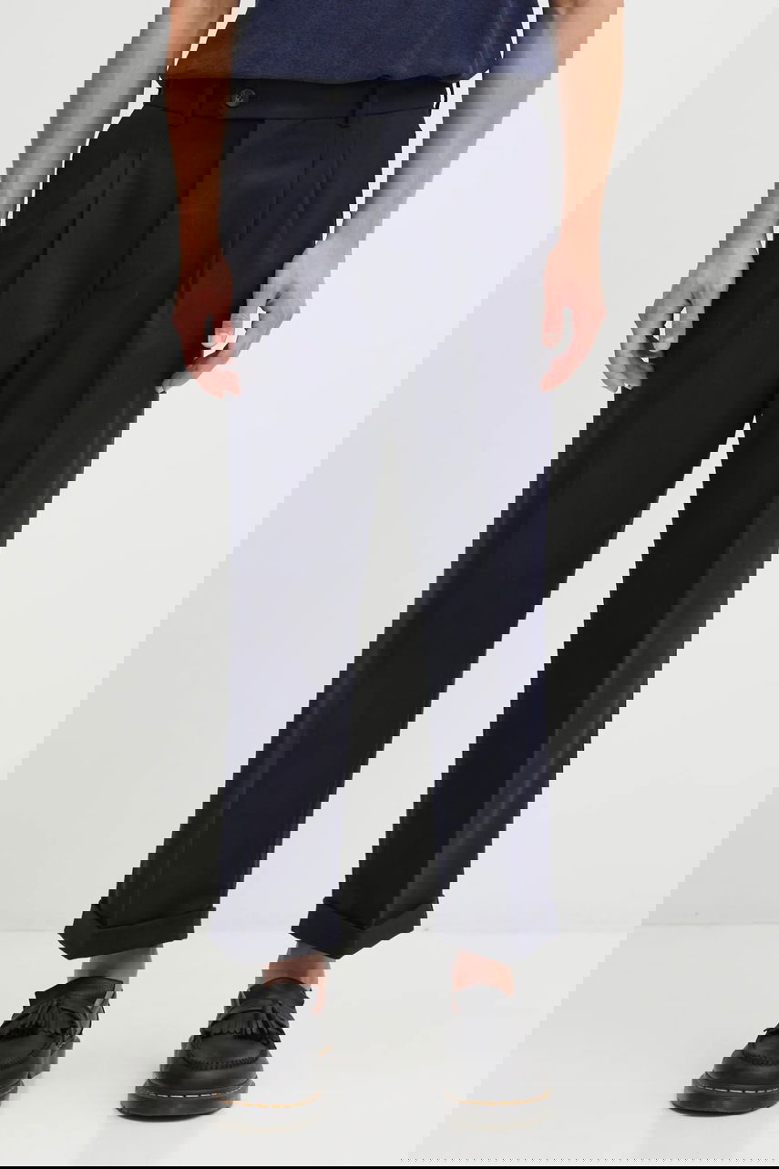 Панталони Drôle de Monsieur Drôle de Monsieur Wool Blend Pleated Cropped Trousers Тъмно синьо | I.BP192.WV008, 0