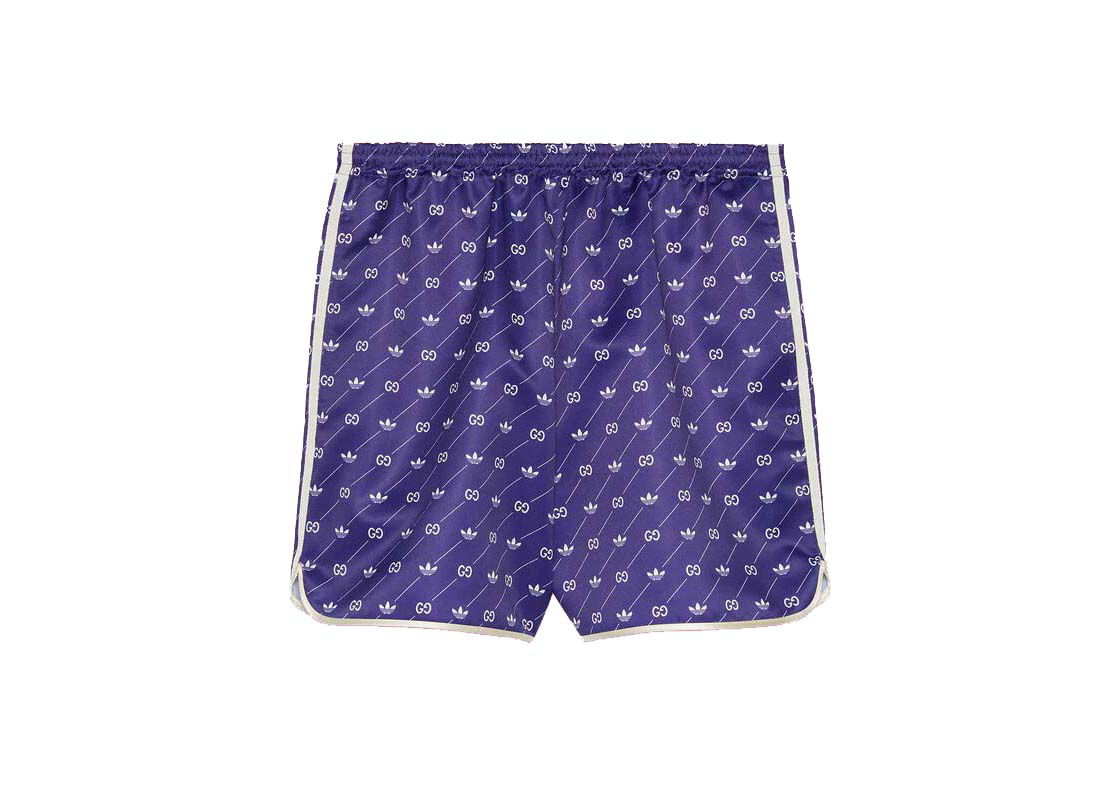 Къси панталони Gucci adidas x Trefoil Print Shorts Ivory/Blue Лилаво | 701367 ZAJCZ 9093, 0