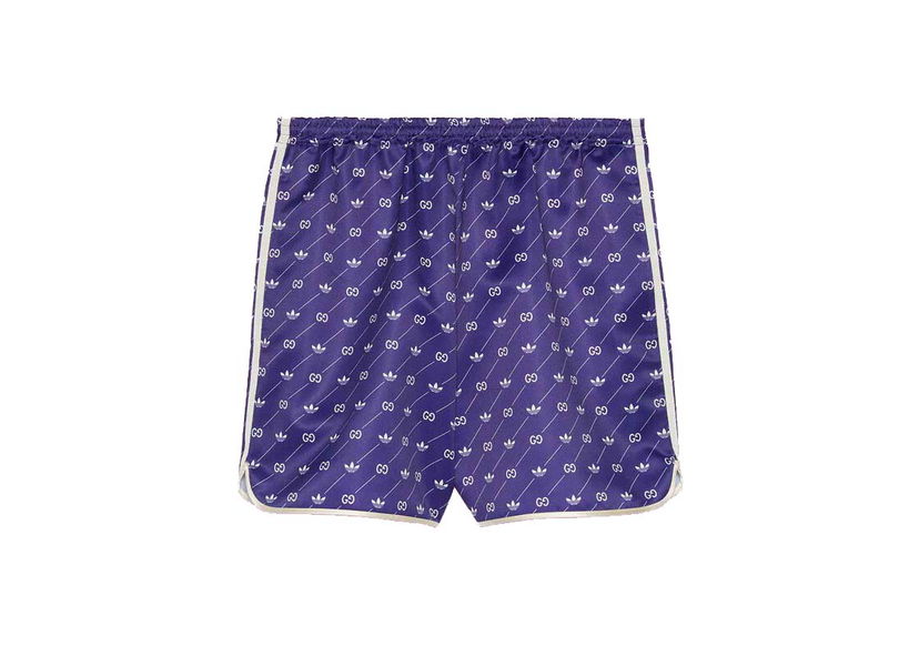 Къси панталони Gucci adidas x Trefoil Print Shorts Ivory/Blue Лилаво | 701367 ZAJCZ 9093