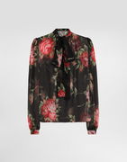 Dolce & Gabbana Rose Bouquet-print Chiffon Top Woman Collection