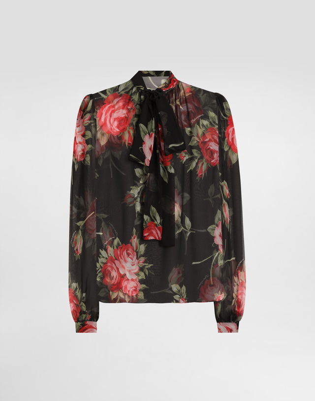 Dolce & Gabbana Rose Bouquet-print Chiffon Top Woman Collection