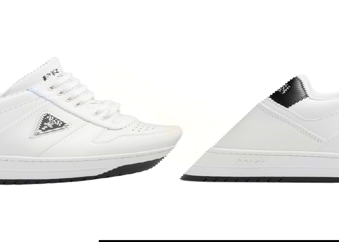 Кецове и обувки Prada Downtown Low Top Sneakers Leather White White Black Бяло | 2EE364_3LJ6_F0964, 0