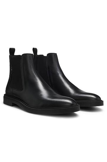 Грижа за обувките BOSS Nappa Leather Chelsea Boots with Signature Stripe Черно | 50552527