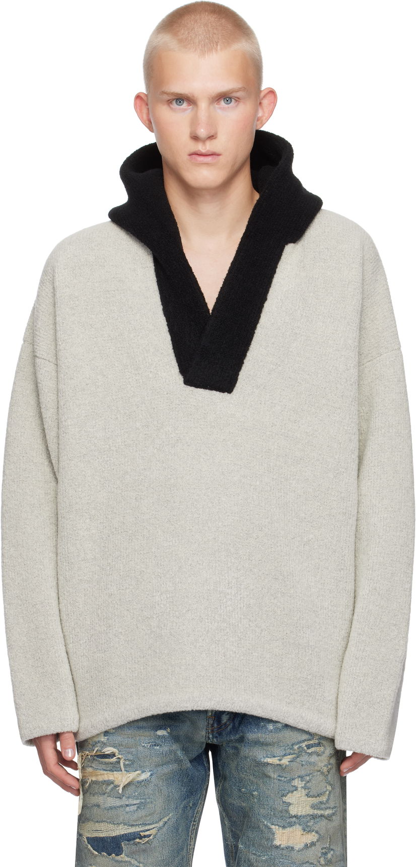 Суитчър Fear of God Fear of God Merino Boucle Polo Hoodie Сиво | FG24FW20-736WBO