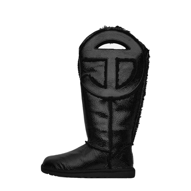 Telfar Logo Tall Crinkle Leather Boots Black