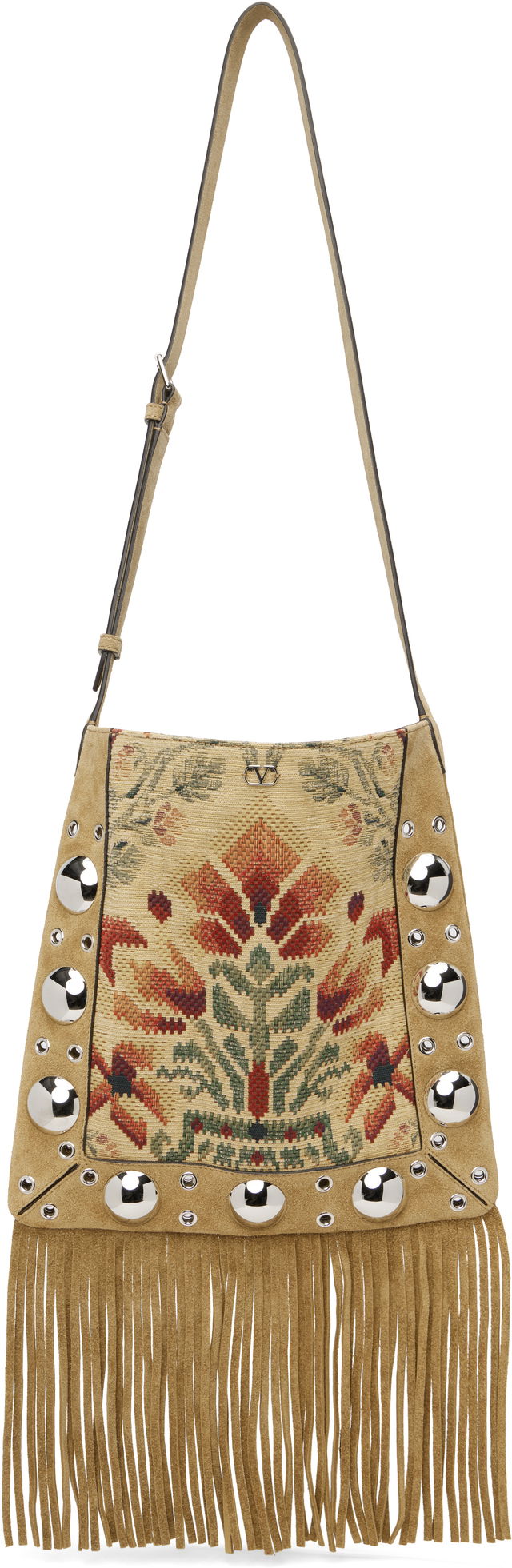 Garavani Nellcôte Jacquard Floral Shoulder Bag with Fringe and Studs