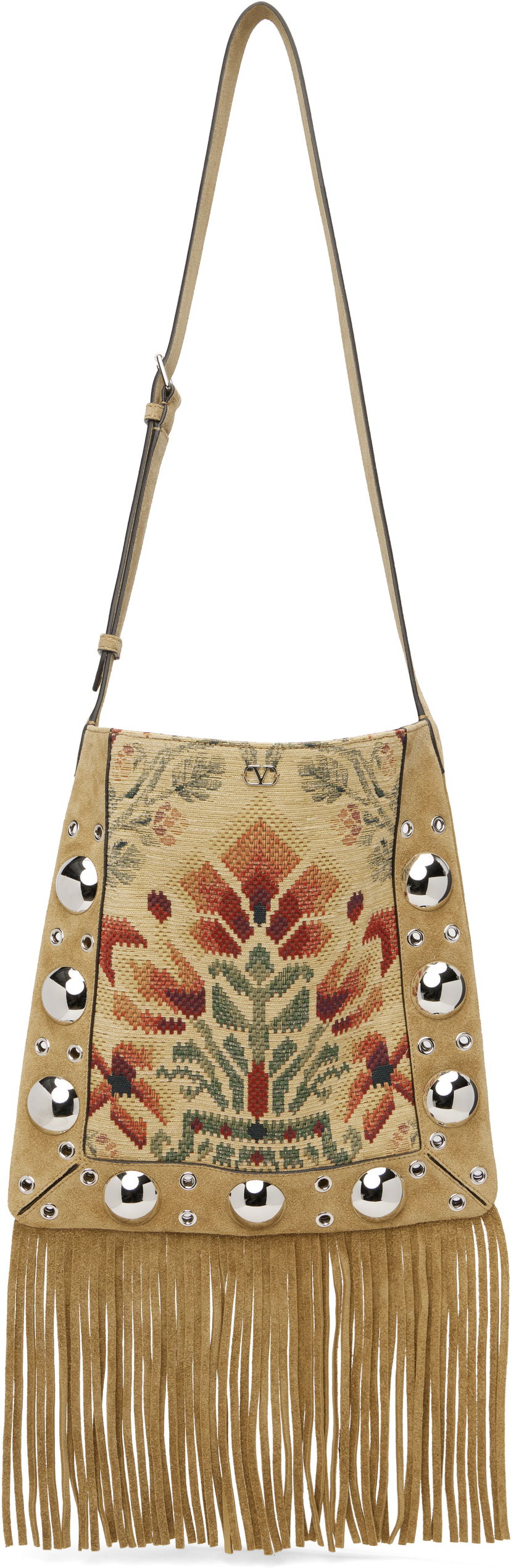 Чанта през рамо Valentino Garavani Nellcôte Jacquard Floral Shoulder Bag with Fringe and Studs Многоцветен | 7W2B0R33JXK