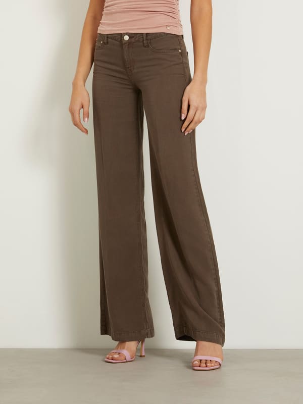 Панталони и дънки GUESS Mid Rise Wide Leg Pant Кафяво | W4GA96WDP85