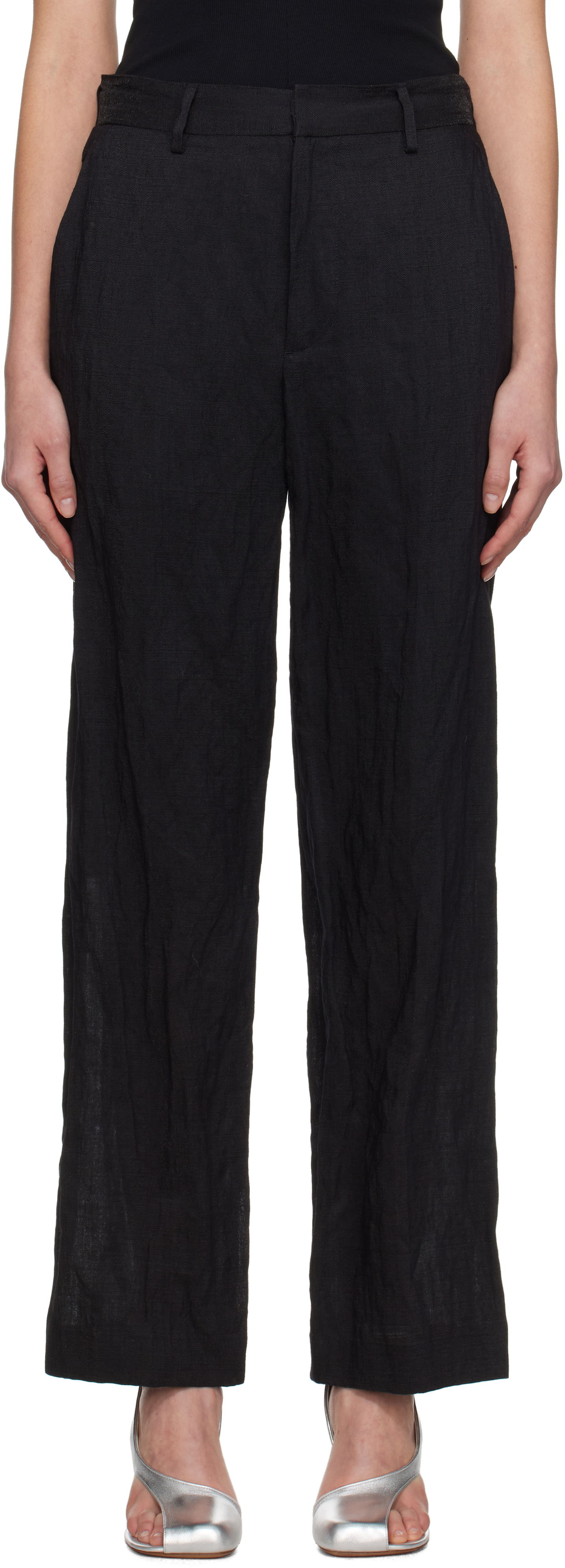 Панталони Maison Margiela MM6 Maison Margiela Crinkled Metallic Tailoring Trousers Черно | S52KA0521 M35253, 0