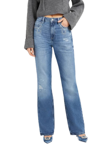 Дънки GUESS High Rise Straight Denim Тъмно синьо | W3BA33D4VIE