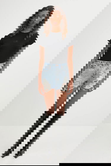 Тениска Maison Margiela MM6 Maison Margiela Ribbed Short Sleeve Wool Blend T-shirt Черно | S52GC0357.M20122.900, 4