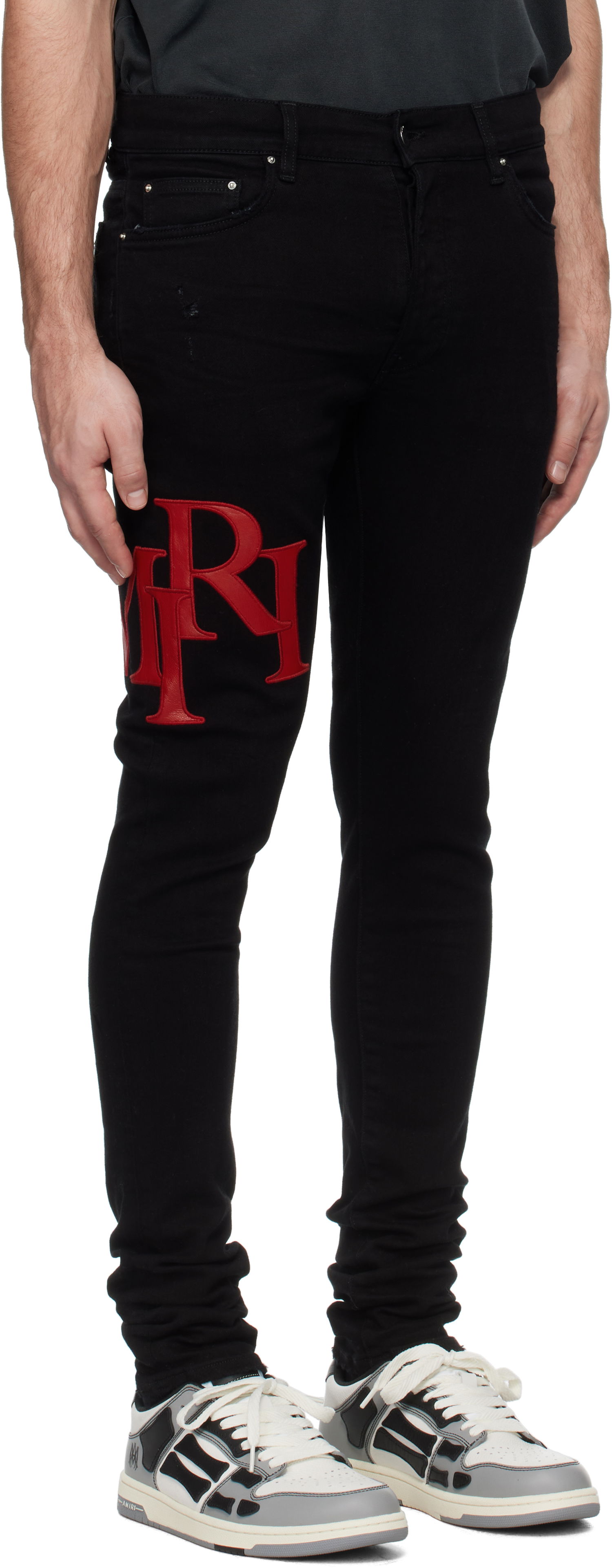Дънки AMIRI Skinny Jeans With Staggered Logo Черно | AMDNSY1114, 1