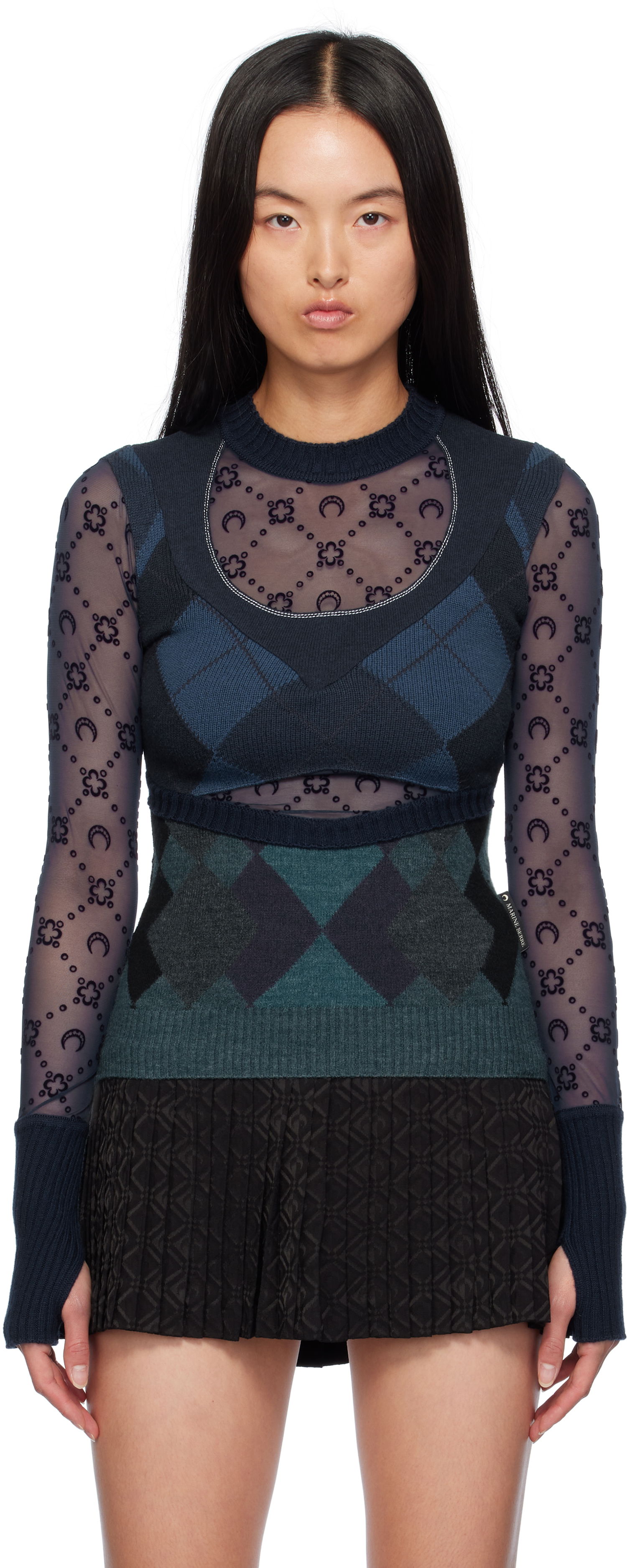 Пуловер Marine Serre Fitted Knit Sweater Синьо | WTK033A, 0