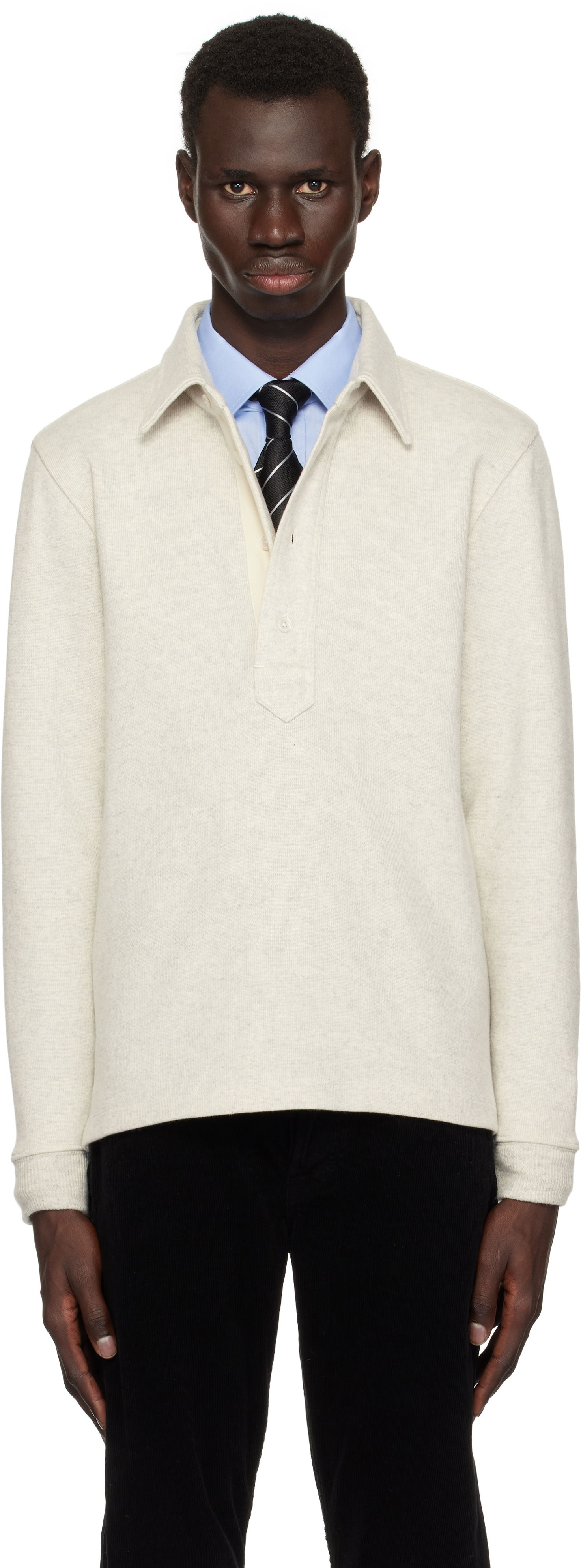 Пуловер Tom Ford TOM FORD Cotton Blend Rugby Polo Бежово | JPL017-JMC049S25, 0
