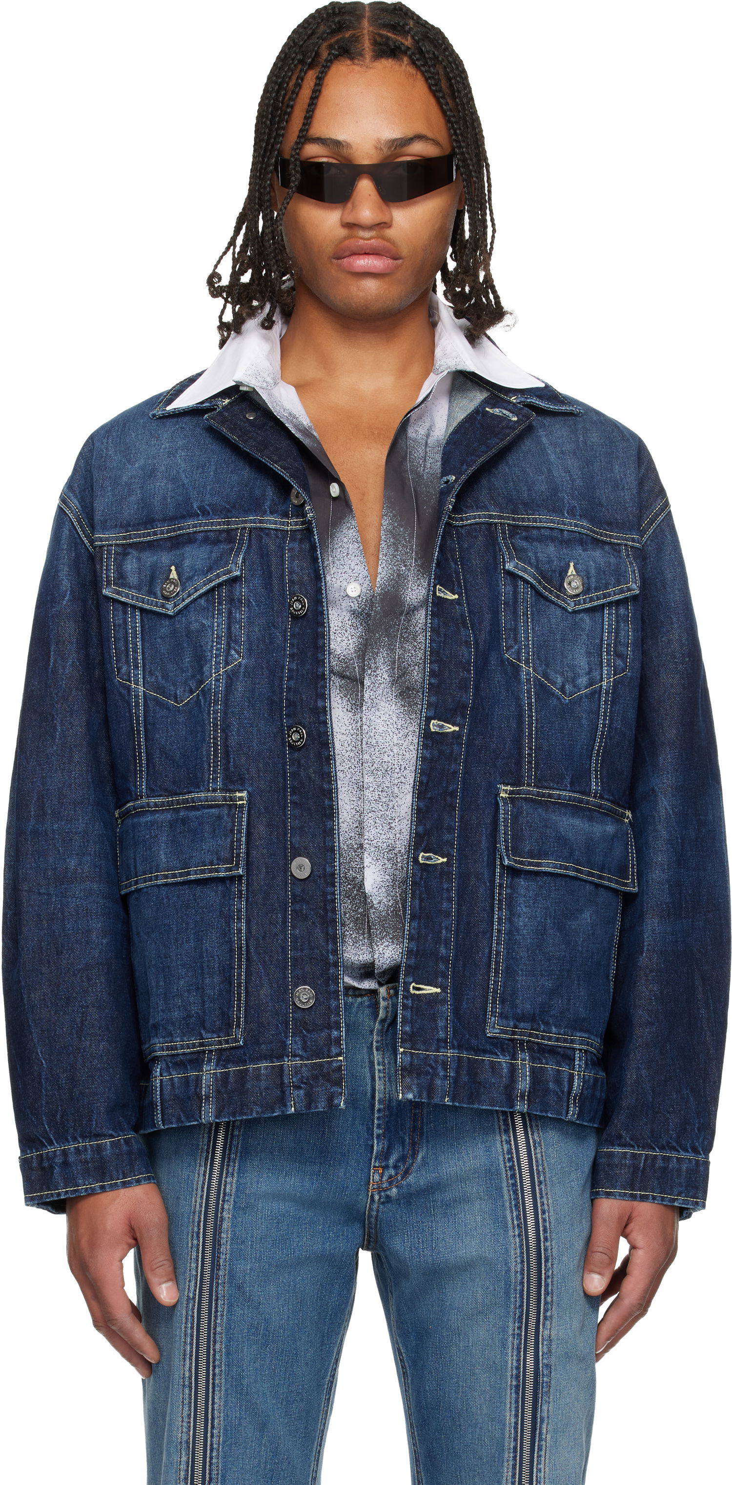 Яке Jean Paul Gaultier Jean Paul Gaultier Cutout Denim Jacket Синьо | 25/04-U-JA018-D024-83, 0