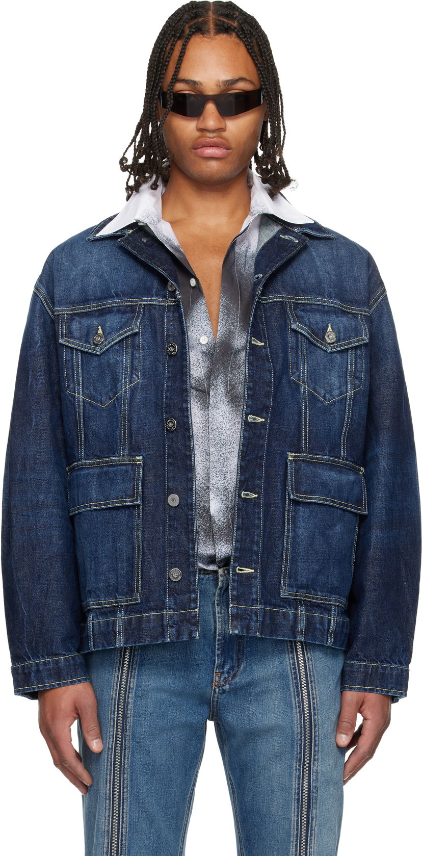 Яке Jean Paul Gaultier Jean Paul Gaultier Cutout Denim Jacket Синьо | 25/04-U-JA018-D024-83